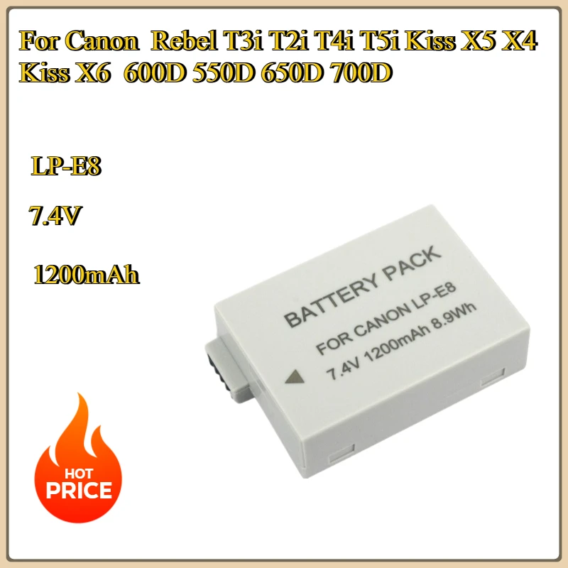 NEW LP-E8 Replacement Battery 1200mAh for Canon Rebel T3i T2i T4i T5i Kiss X5 X4 Kiss X6 600D 550D 650D 700D Digital Camera
NEW LP-E8 Replacement Battery 1200mAh for Canon Rebel T3i T2i T4i T5i Kiss X5 X4 Kiss X6 600D 550D 650D 700D Digital Camera