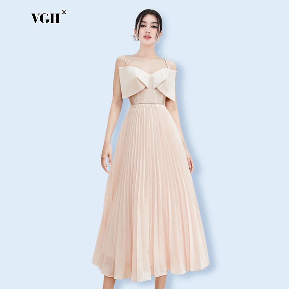 VGH Solid Temperament Spliced Folds Dresses For Women Square Collar Sleeveless High Waist Elegant Bowknot Dress Female Fashion
VGH Solid Temperament Spliced Folds Dresses For Women Square Collar Sleeveless High Waist Elegant Bowknot Dress Female Fashion