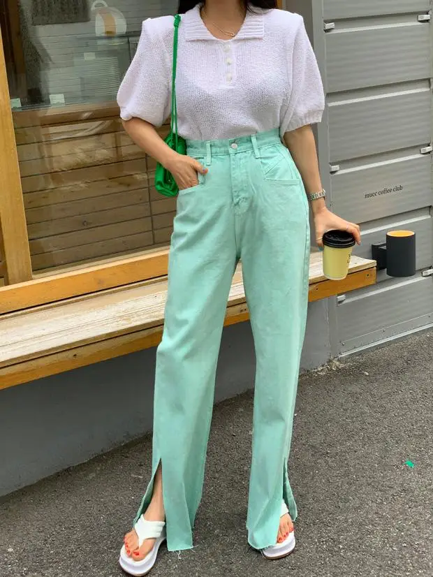 High Waist Side Slit Straight Leg Jeans Women's Vintage Slimming Loose Candy Color Ageless Match Straight Hem Long Trousers
High Waist Side Slit Straight Leg Jeans Women's Vintage Slimming Loose Candy Color Ageless Match Straight Hem Long Trousers