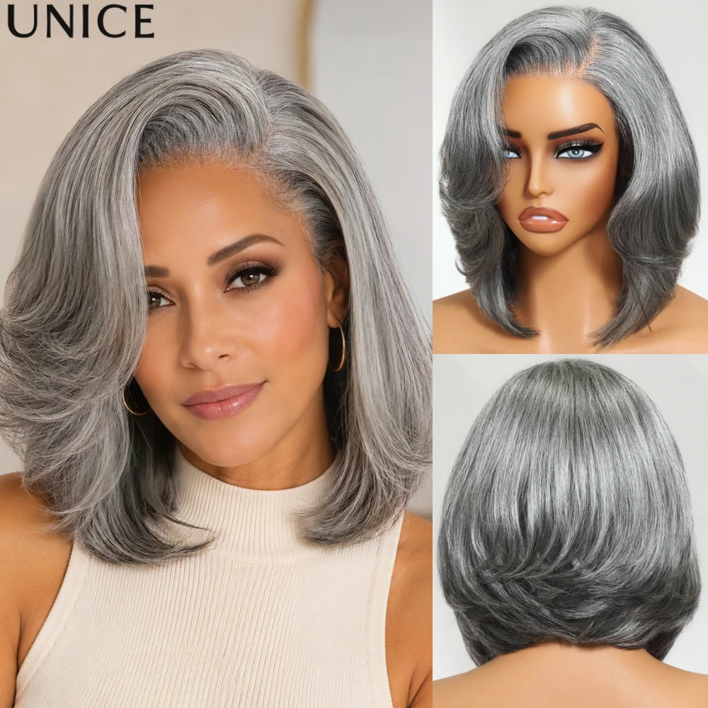 UNice Grey / Salt and Pepper Blowout Layered Bob Wig Side Part 6.5x1.5 Lace Wigs With Invisi Drawstring 100% Human Hair Wig
UNice Grey / Salt and Pepper Blowout Layered Bob Wig Side Part 6.5x1.5 Lace Wigs With Invisi Drawstring 100% Human Hair Wig