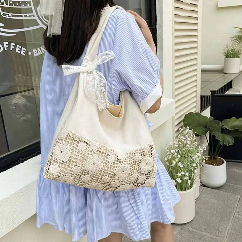 with Lace Ribbon Solid Color Woven Bag Hollow Out Tote Bag Flower Beach Bag Large Capacity Bohemian Style Hollow Shoulder Bag
with Lace Ribbon Solid Color Woven Bag Hollow Out Tote Bag Flower Beach Bag Large Capacity Bohemian Style Hollow Shoulder Bag