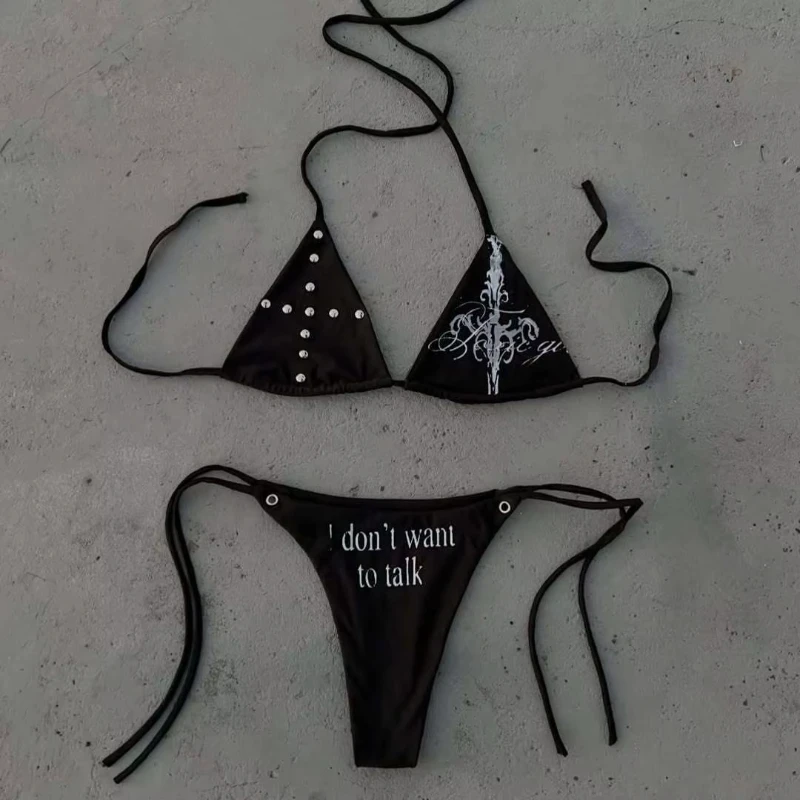 American Harajuku Casual Letter Printing Lace Up Halter Top Three Point Bikini Summer Gothic Aesthetic Sexy Spice Swimsuit Suit
American Harajuku Casual Letter Printing Lace Up Halter Top Three Point Bikini Summer Gothic Aesthetic Sexy Spice Swimsuit Suit
