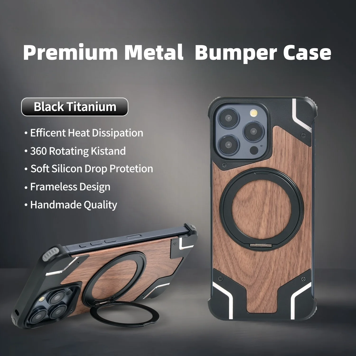 Aluminum Alloy Frameless Magnetic Ring Holder,For iPhone Case 16 15 14 Pro Max Plus Metal Frame Walnut Protective Back Cover
Aluminum Alloy Frameless Magnetic Ring Holder,For iPhone Case 16 15 14 Pro Max Plus Metal Frame Walnut Protective Back Cover