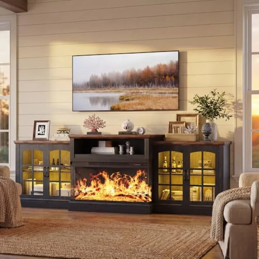 97" Farmhouse Fireplace TV Stand for TVs Up to 100", Entertainment Center with 36" 3-Sided Glass Electric Fireplace, 12 Flame C
97" Farmhouse Fireplace TV Stand for TVs Up to 100", Entertainment Center with 36" 3-Sided Glass Electric Fireplace, 12 Flame C