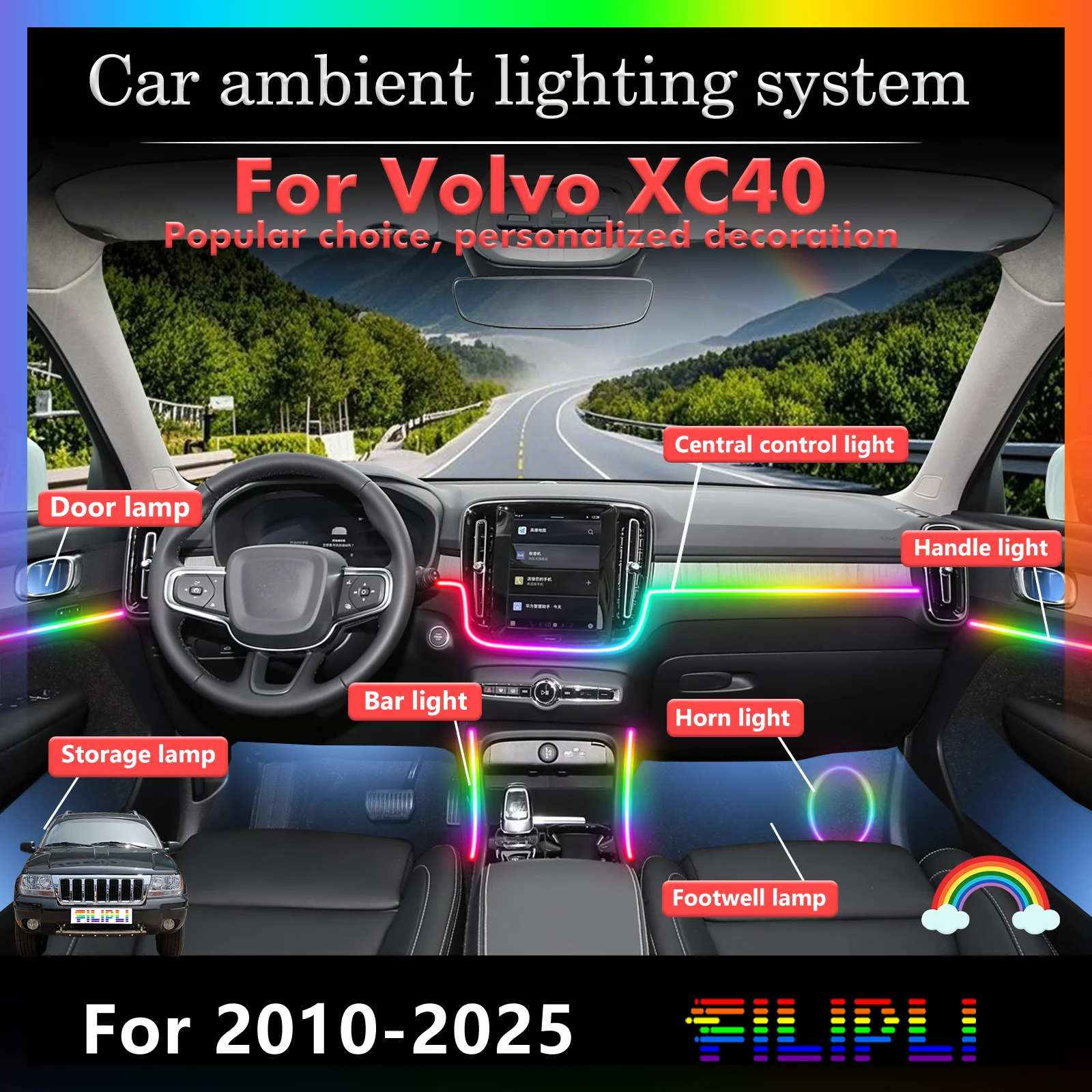For Volvo XC40 Car Interior Ambient Lamp Kit RGB 64-Color LED Smart Remote Control Energy Saving Efficient Lights
For Volvo XC40 Car Interior Ambient Lamp Kit RGB 64-Color LED Smart Remote Control Energy Saving Efficient Lights