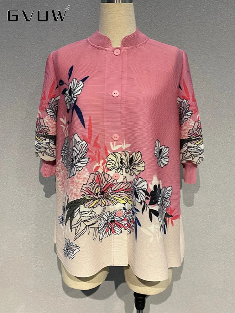 GVUW Fashion Pleated Print Shirt Women Fashion Stand Collar Half Sheeve Loose Single Breasted Summer New Female Clothing 17G6304
GVUW Fashion Pleated Print Shirt Women Fashion Stand Collar Half Sheeve Loose Single Breasted Summer New Female Clothing 17G6304