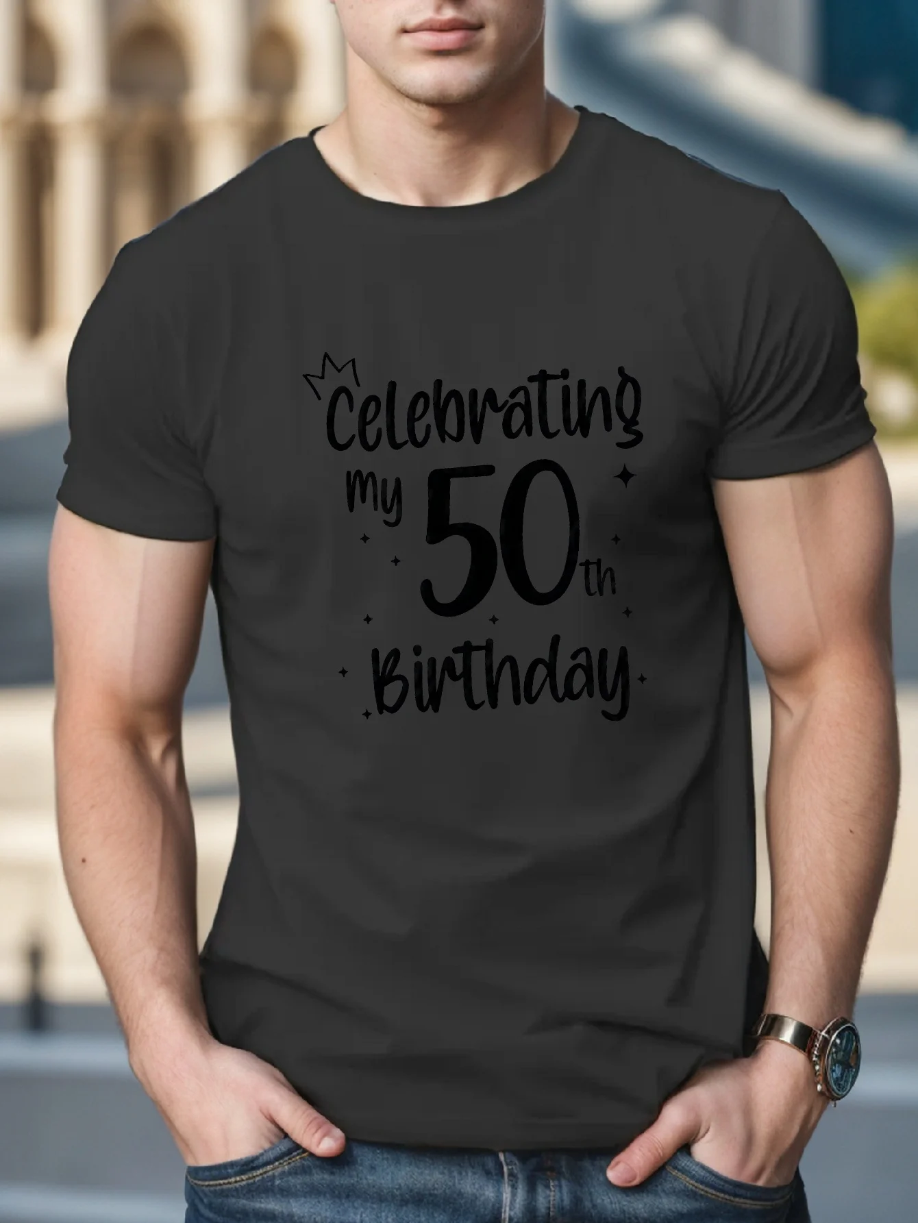 My 50th Birthday Celebration Men's T-Shirt - Casual Short Sleeve, Polyester, Geometric Print, Machine Washable - Perfect for Sum
My 50th Birthday Celebration Men's T-Shirt - Casual Short Sleeve, Polyester, Geometric Print, Machine Washable - Perfect for Sum