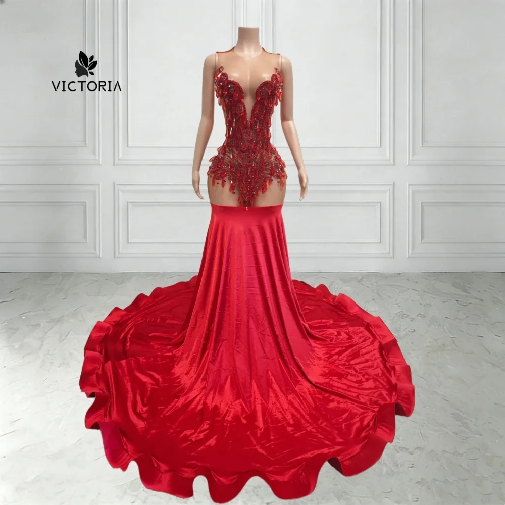 Customized Red Stones Beading Mermaid Prom Dress Black Girls Crystal Beaded Aso Ebi Formal Evening Party Gown Customized
Customized Red Stones Beading Mermaid Prom Dress Black Girls Crystal Beaded Aso Ebi Formal Evening Party Gown Customized