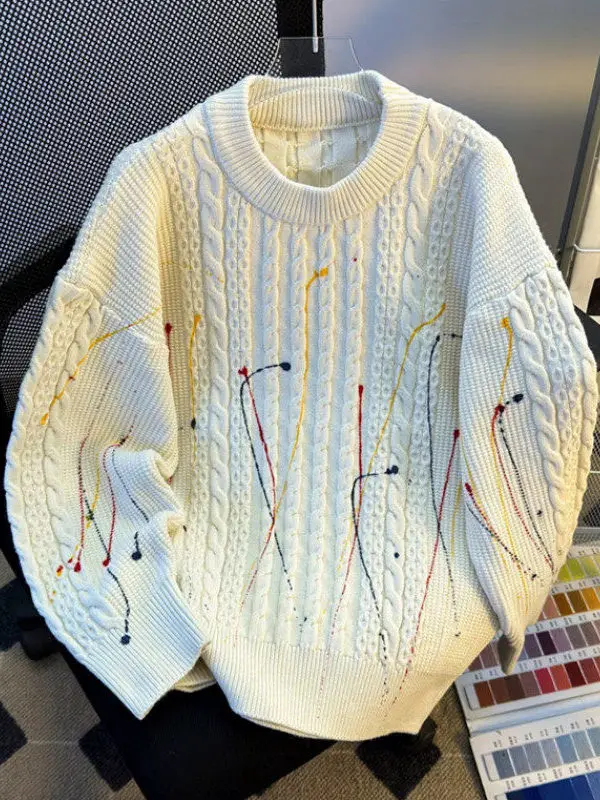 Мужской вязаный свитер осенне-зимний, модный, городской, свободного кроя, с длинным рукавом, круглым вырезом, с принтом «чернильные брызги», базовый трикотаж
Мужской вязаный свитер осенне-зимний, модный, городской, свободного кроя, с длинным рукавом, круглым вырезом, с принтом «чернильные брызги», базовый трикотаж