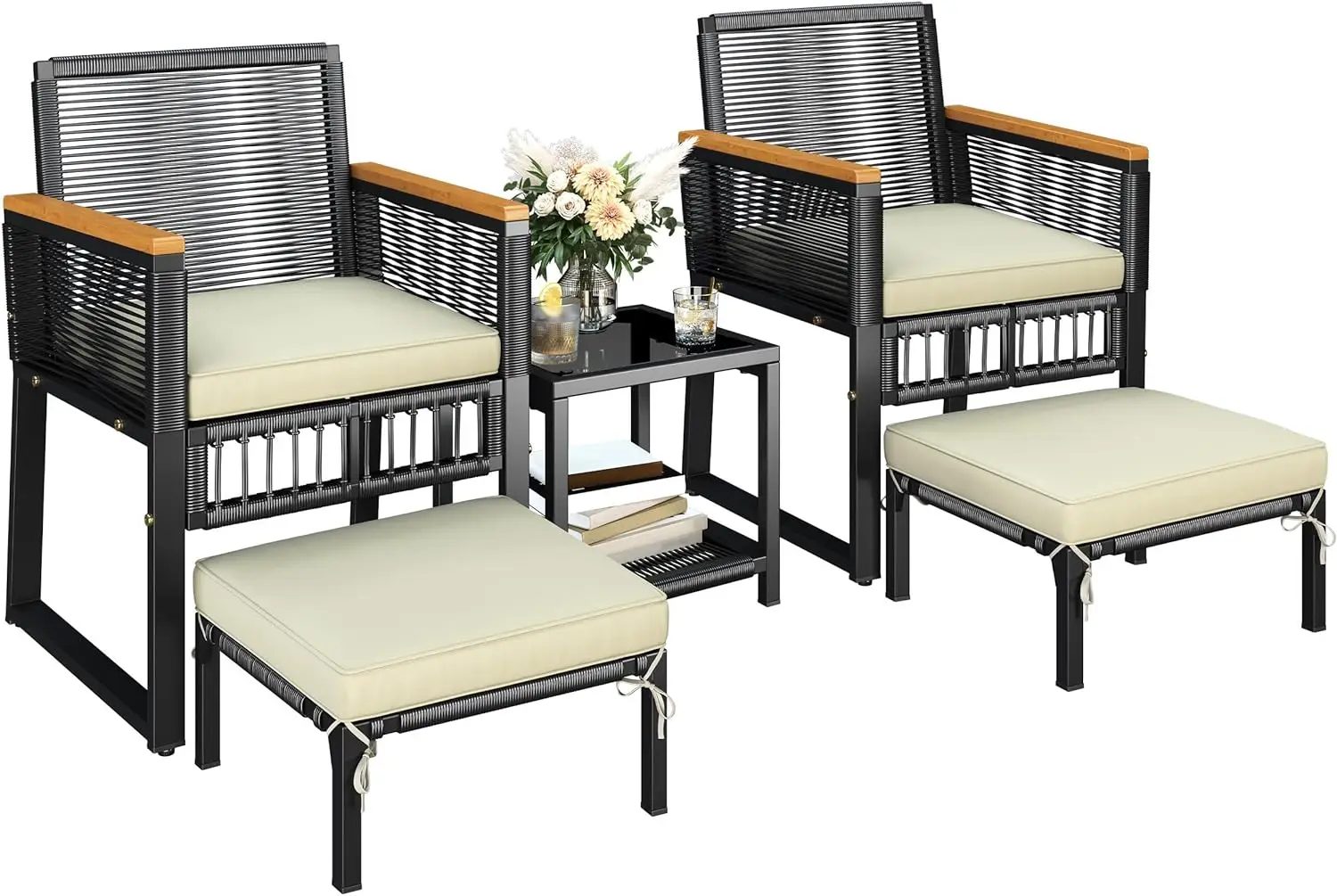 5-Piece Outdoor Conversation Set, Wicker Rattan Patio Furniture Set w/Rattan Armchairs, 2-Layer Side
5-Piece Outdoor Conversation Set, Wicker Rattan Patio Furniture Set w/Rattan Armchairs, 2-Layer Side