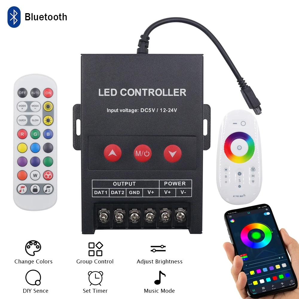 DC5-24V Music Bluetooth 4.0 Above Dream Color RGB Controller for WS2811 WS2812B SK6812 Rgb Strip with 24 key IR/touch RF Remote
DC5-24V Music Bluetooth 4.0 Above Dream Color RGB Controller for WS2811 WS2812B SK6812 Rgb Strip with 24 key IR/touch RF Remote