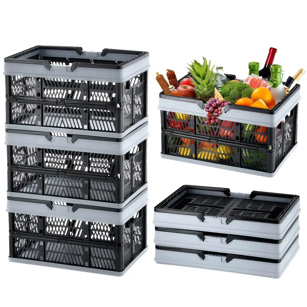 Foldable Shopping Basket Set of 3 Durable Plastic Crates with Comfortable Handle for Groceries Fruits and Vegetables Black
Foldable Shopping Basket Set of 3 Durable Plastic Crates with Comfortable Handle for Groceries Fruits and Vegetables Black