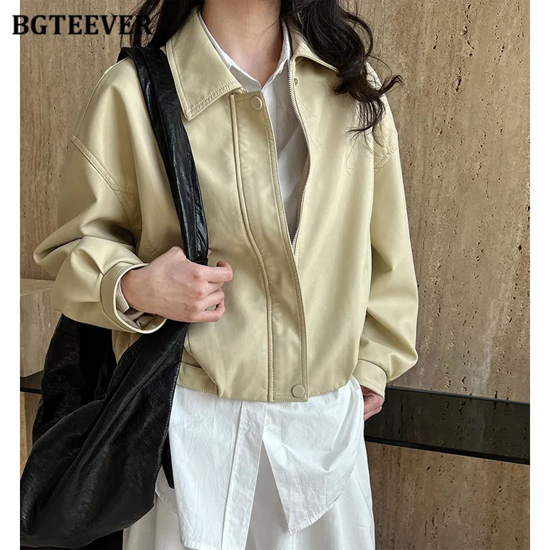 BGTEEVER Stylish Lapel Women PU Leather Jackets Fashion Loose Zipper Up Female Coats Outwear
BGTEEVER Stylish Lapel Women PU Leather Jackets Fashion Loose Zipper Up Female Coats Outwear