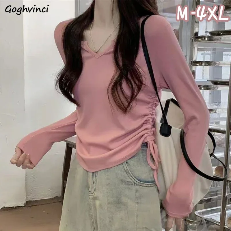 Long Sleeve T-shirts for Women Shirring Autumn V-neck Tops Fashion Korean Style Female Sweet All-match Leisure Simple Basic Tees
Long Sleeve T-shirts for Women Shirring Autumn V-neck Tops Fashion Korean Style Female Sweet All-match Leisure Simple Basic Tees