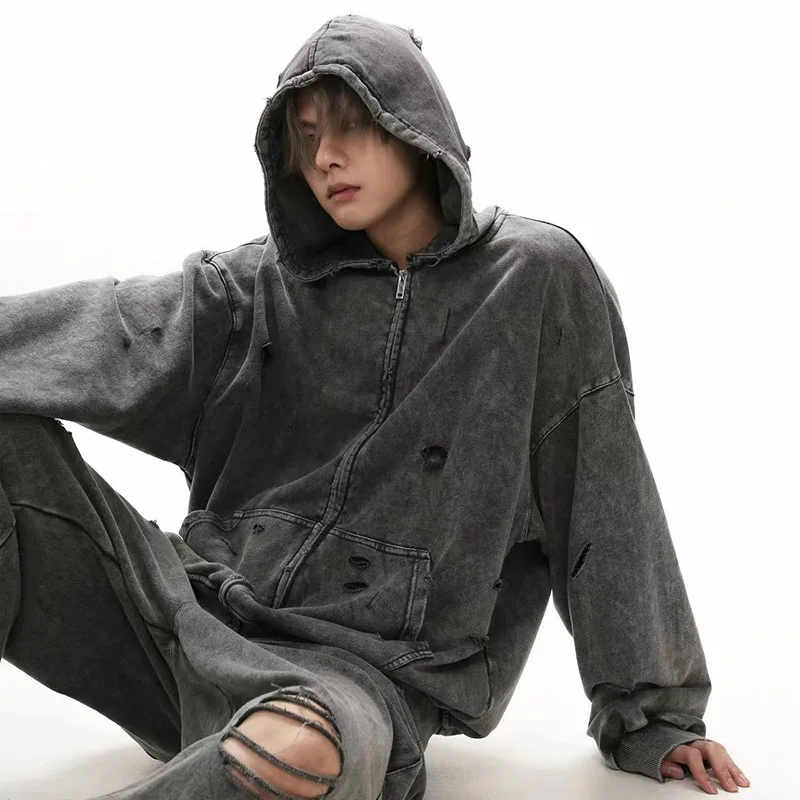 Autumn Winter Ripped Hole Punk Vintage Zip Up Hoodies Man Woman High Street Washed Distressed Sweatshirt and Pants Streetwear
Autumn Winter Ripped Hole Punk Vintage Zip Up Hoodies Man Woman High Street Washed Distressed Sweatshirt and Pants Streetwear