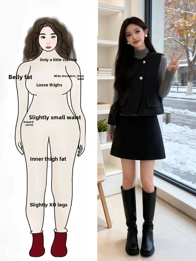 Black Woolen High Collar Base Shirt Vest And Skirt Three Piece Set for Women Fashionable Layering Winter Outfit
Black Woolen High Collar Base Shirt Vest And Skirt Three Piece Set for Women Fashionable Layering Winter Outfit