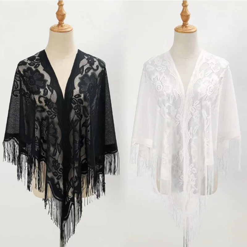 Tassel Patchwork V-Neck Cardigans Women Wedding Accessories Shawl Hollow Multicolored Evening Prom Cape Tulle Shawl Party 
Tassel Patchwork V-Neck Cardigans Women Wedding Accessories Shawl Hollow Multicolored Evening Prom Cape Tulle Shawl Party