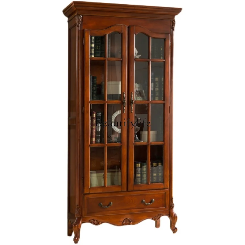 American solid wood bookcase with glass door multi-layer floor locker European style
American solid wood bookcase with glass door multi-layer floor locker European style