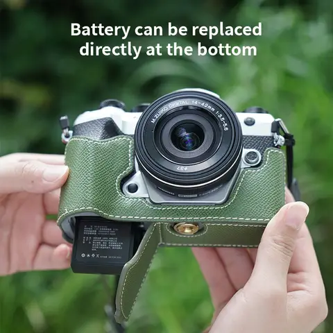 Camera Case for Olympus OM-5 Mark II Palm Print Leather Half Body Protective case shoulder strap Bottom opening