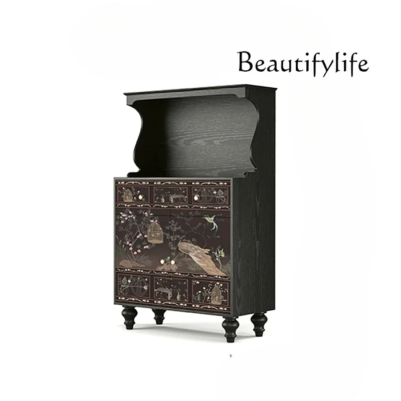 Chinese style solid wood dining side cupboard against the wall integrated French coffee side cabinet black tea storage
Chinese style solid wood dining side cupboard against the wall integrated French coffee side cabinet black tea storage