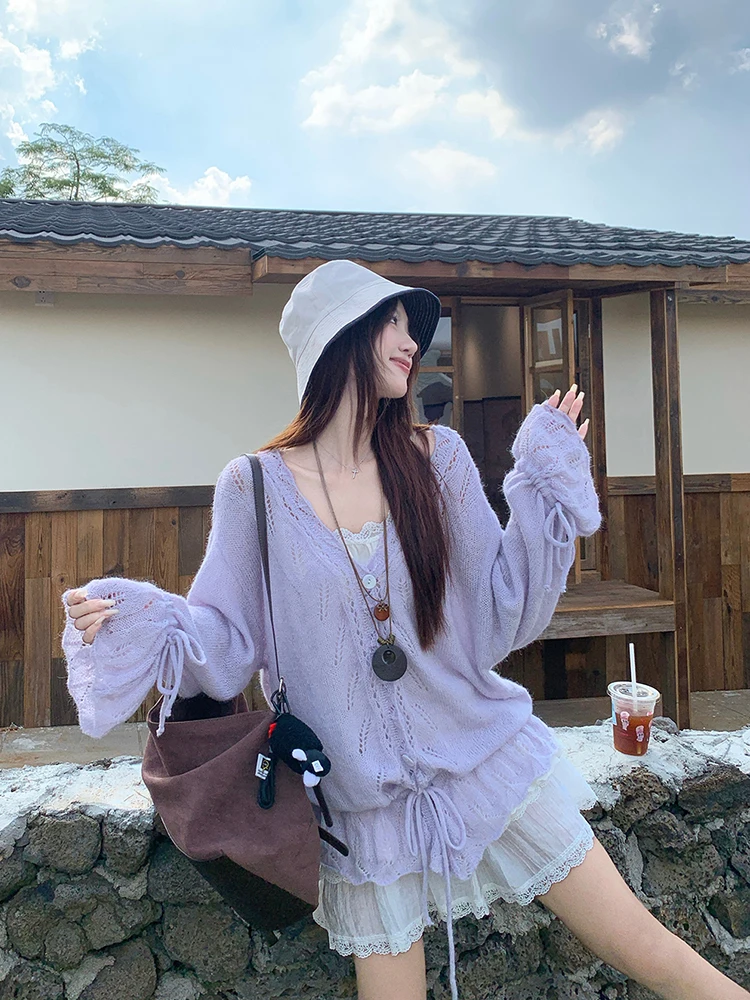 Women's V-Neck Hollow out Knitwear Long Sleeve Loose Comfortable Casual Style Autumn New Fashion Soft Cozy Drawstring Top
Women's V-Neck Hollow out Knitwear Long Sleeve Loose Comfortable Casual Style Autumn New Fashion Soft Cozy Drawstring Top