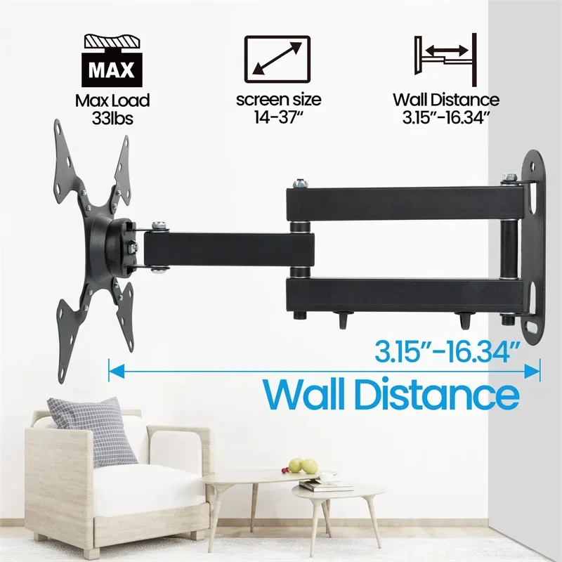 TV Mount Monitor Wall Mount Bracket for 14 to 37 Inch TV Retractable Rotation Tilt Swivel Adjustable TV Mounts Flat Panel Holder
TV Mount Monitor Wall Mount Bracket for 14 to 37 Inch TV Retractable Rotation Tilt Swivel Adjustable TV Mounts Flat Panel Holder