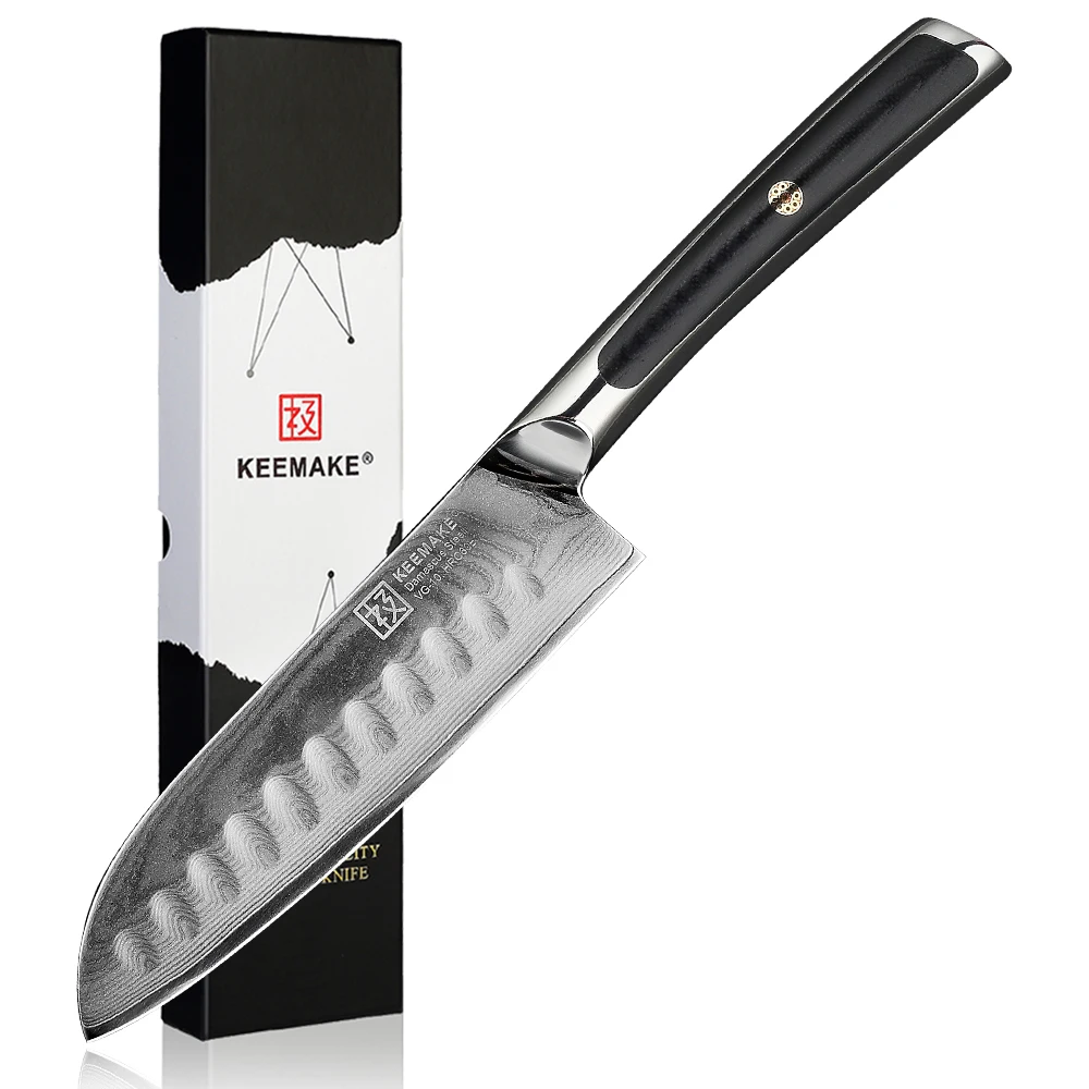 KEEMAKE 5" Inch Small Santoku Knife Extra Sharp VG10 Damascus Steel Japanese Slicing Cutting Knife Kitchen Tools HRC60+
KEEMAKE 5" Inch Small Santoku Knife Extra Sharp VG10 Damascus Steel Japanese Slicing Cutting Knife Kitchen Tools HRC60+