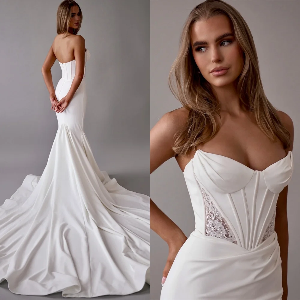 Customized Mermaid Elegant White Jersey Wedding Dress for Woman Fashion Strapless Bridal Gowns Charming Wedding Guest Dresses
Customized Mermaid Elegant White Jersey Wedding Dress for Woman Fashion Strapless Bridal Gowns Charming Wedding Guest Dresses