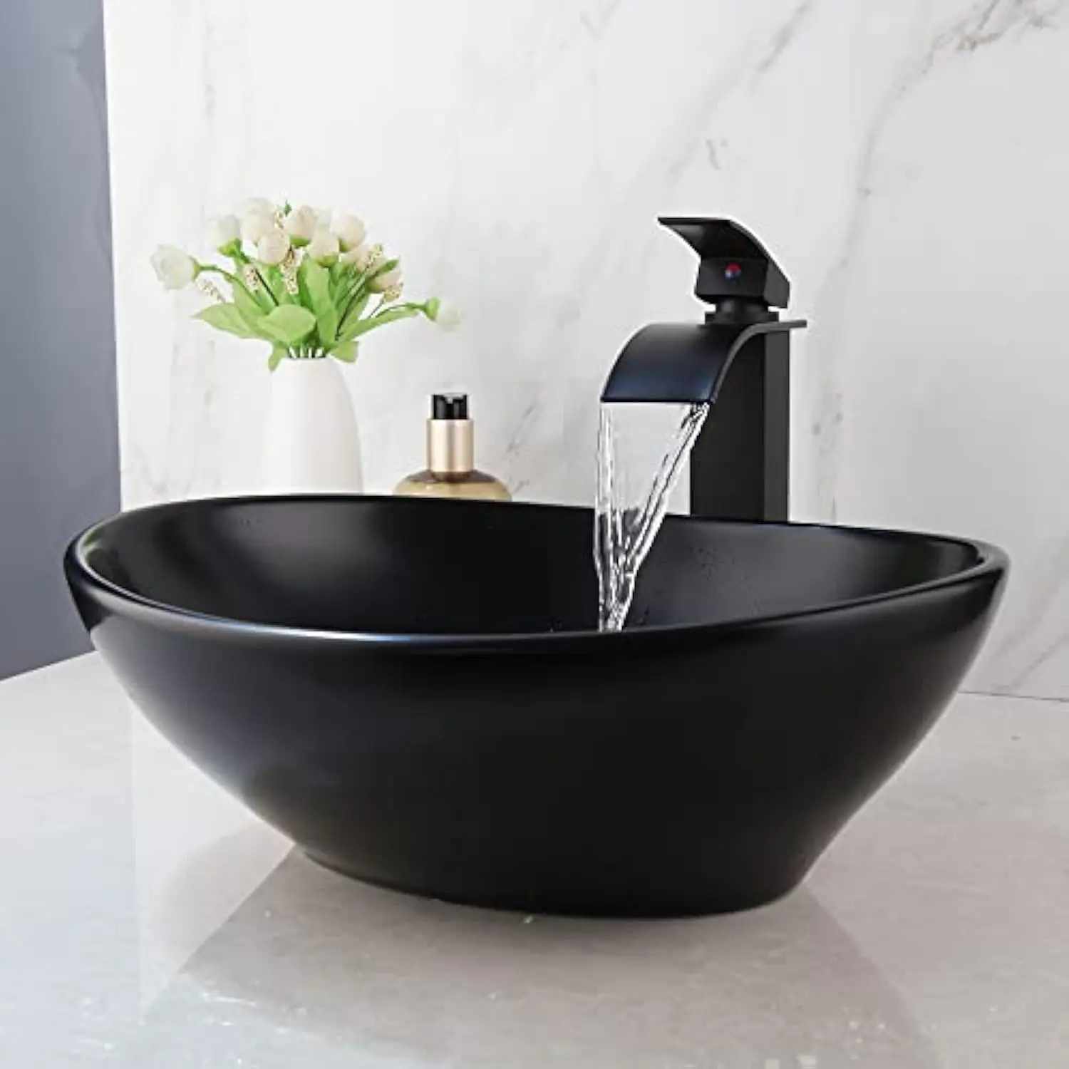 Oval Bathroom Vessel Sink Ceramics Deck Mounted Washing Bowl Waterfall Faucet Mixer Brass Tap Set
Oval Bathroom Vessel Sink Ceramics Deck Mounted Washing Bowl Waterfall Faucet Mixer Brass Tap Set