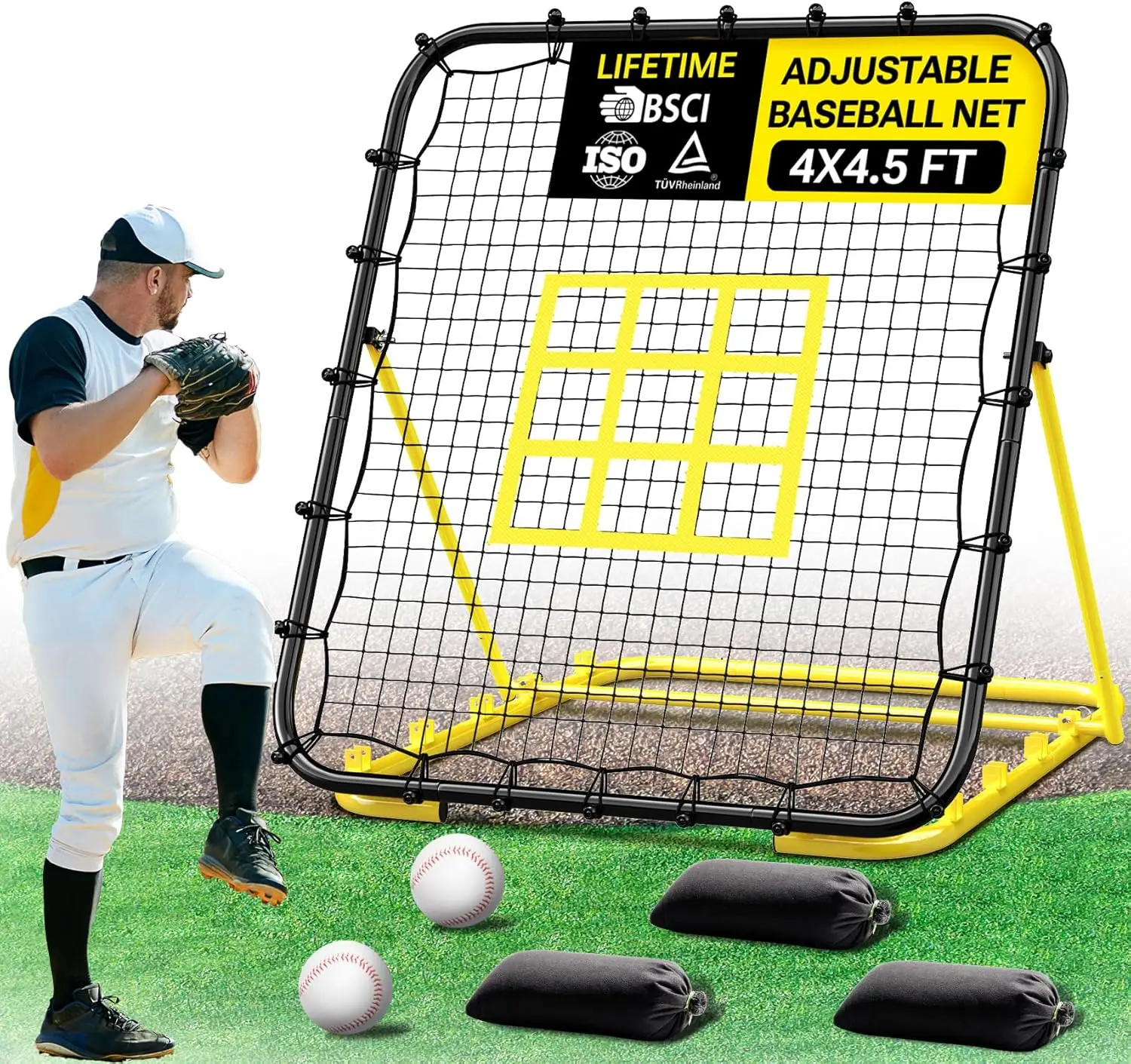 4x4.5 FT Professional Baseball Rebounder Net with Adjustable Angles, Includes Balls and Carry Bag for Solo Training
4x4.5 FT Professional Baseball Rebounder Net with Adjustable Angles, Includes Balls and Carry Bag for Solo Training