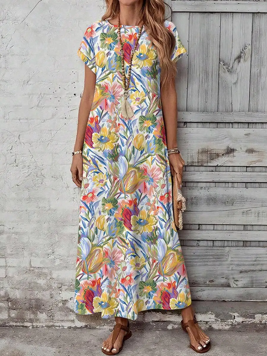 Bohemian Floral Print Short Sleeve Maxi Dress For Women Summer Casual Dress
Bohemian Floral Print Short Sleeve Maxi Dress For Women Summer Casual Dress