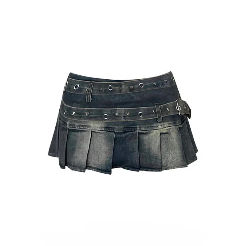 American Retro Wash Vintage Gothic Skirt Women Double Belt Design Goth Denim Pleated Mini Skirts Streetwear Y2k Faldas
American Retro Wash Vintage Gothic Skirt Women Double Belt Design Goth Denim Pleated Mini Skirts Streetwear Y2k Faldas