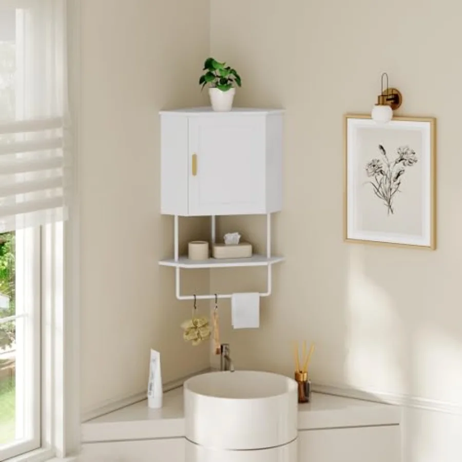 Bathroom Wall Cabinet, Corner Wall Mount Medicine Cabinet with Adjustable Shelf and Towel Bar, 3-Tier Over Toilet Storage Cabin
Bathroom Wall Cabinet, Corner Wall Mount Medicine Cabinet with Adjustable Shelf and Towel Bar, 3-Tier Over Toilet Storage Cabin