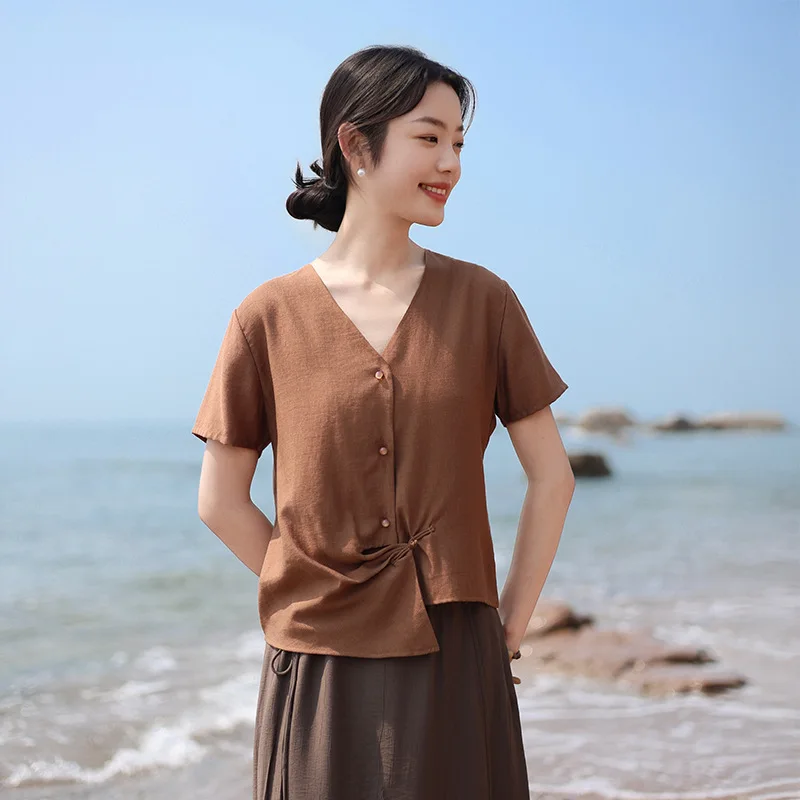 Cotton Linen Women Linen Short Sleeve Shirt Women Temperament Lightweight New Chinese Plate Button Top
Cotton Linen Women Linen Short Sleeve Shirt Women Temperament Lightweight New Chinese Plate Button Top