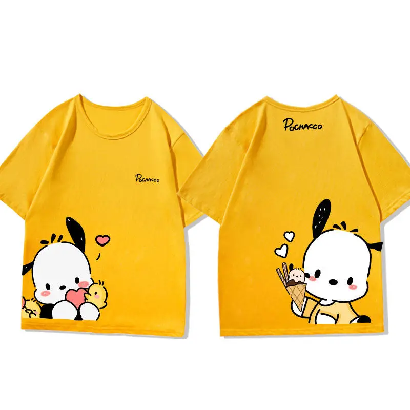 Желтая детская футболка New Sanrio Pacha Dog из чистого хлопка с двусторонним принтом, комплект для родителей и детей, модная брендовая футболка
Желтая детская футболка New Sanrio Pacha Dog из чистого хлопка с двусторонним принтом, комплект для родителей и детей, модная брендовая футболка