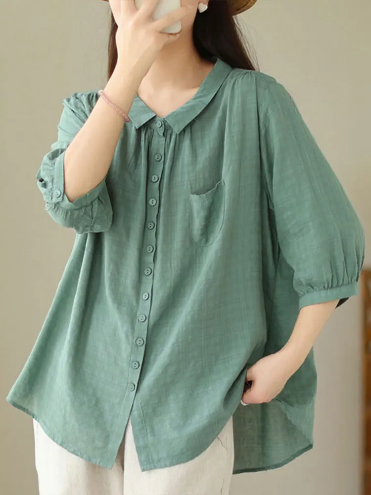 Cotton Linen ort Sve irt Women's Spring Autumn New Sle Loose Fit Mom irt Anti-Aging High End Seven Sve Top
Cotton Linen ort Sve irt Women's Spring Autumn New Sle Loose Fit Mom irt Anti-Aging High End Seven Sve Top