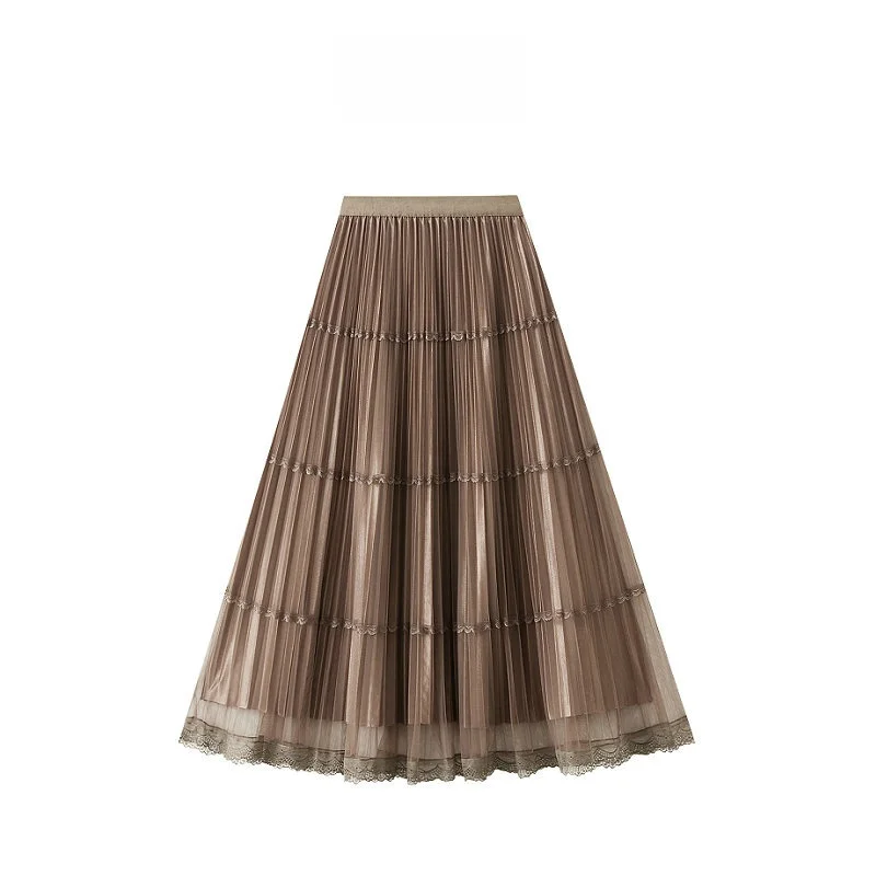 Двусторонняя кружевная плиссированная юбка трапециевидной формы, женская весенняя новая утягивающая тюлевая юбка средней длины 362
Двусторонняя кружевная плиссированная юбка трапециевидной формы, женская весенняя новая утягивающая тюлевая юбка средней длины 362