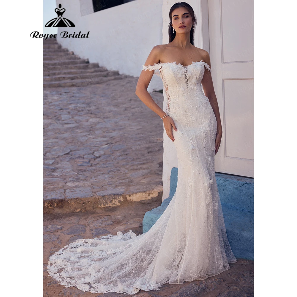 Roycebridal Full Lace Mermaid Wedding Dress with 3D Flowers Off The Shoulder Sweep Train 2025 Customized Vestidos Elegantes
Roycebridal Full Lace Mermaid Wedding Dress with 3D Flowers Off The Shoulder Sweep Train 2025 Customized Vestidos Elegantes