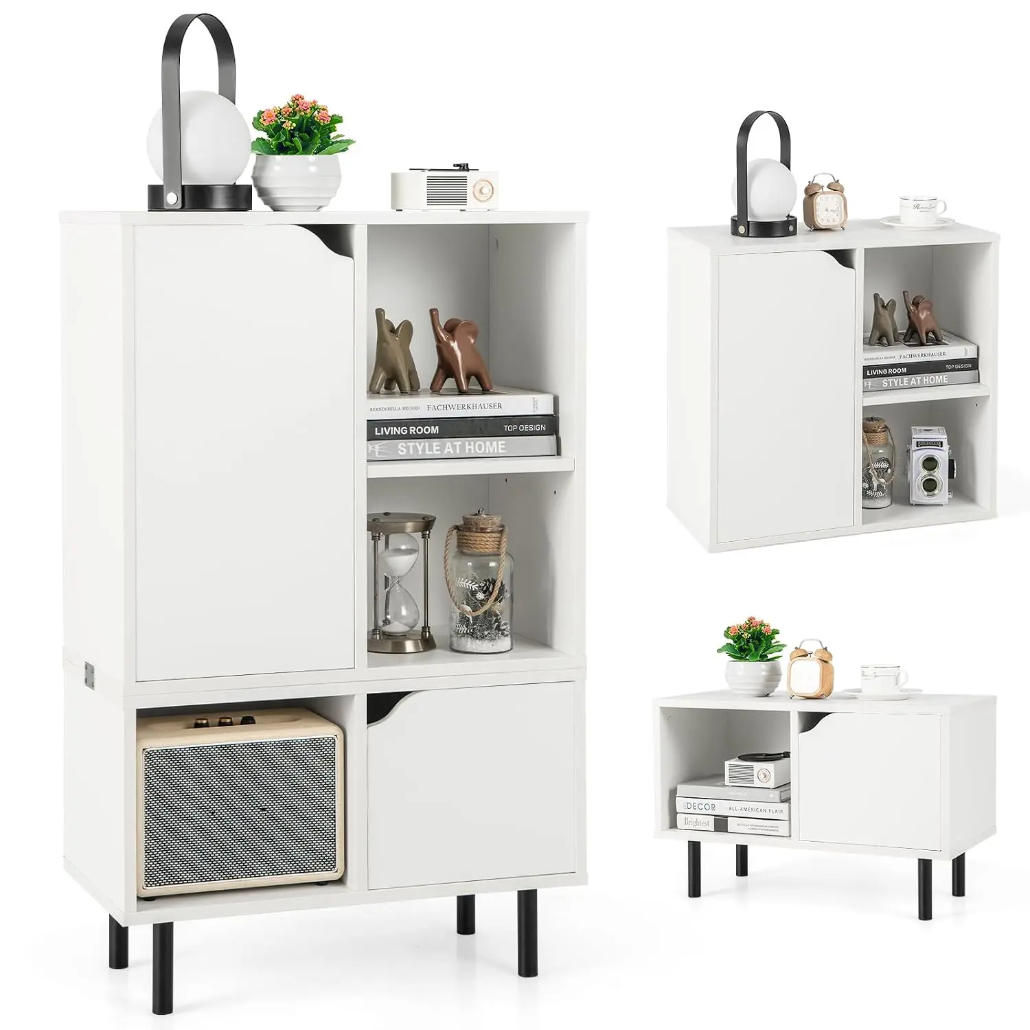 4-Tier Cube Bookshelf W/Doors & Adjustable Shelf, Metal Legs Storage Organizer For Living Room Bedroom, Customized
4-Tier Cube Bookshelf W/Doors & Adjustable Shelf, Metal Legs Storage Organizer For Living Room Bedroom, Customized