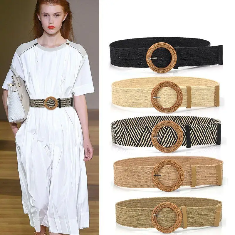 PP Grass Woven Elastic Belt Fashionable Women's Dress Belt Straw Woven Bohemian Round Wooden Buckle Wide Waist Strap For Women
PP Grass Woven Elastic Belt Fashionable Women's Dress Belt Straw Woven Bohemian Round Wooden Buckle Wide Waist Strap For Women