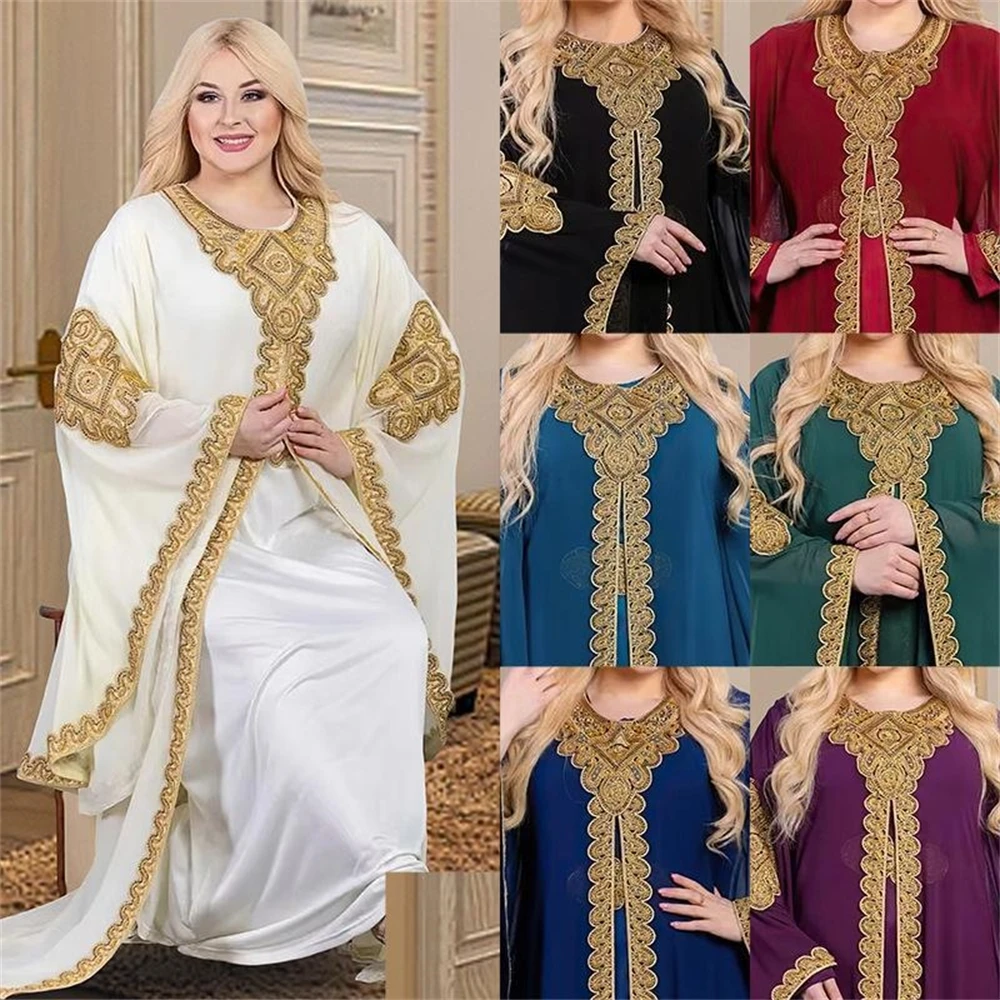 Вечерние платья для женщин Абая Мусульманский кафтан Комплект из 2 предметов Ид с расклешенными рукавами Халат с вышивкой Золотой кружевной костюм 2025 Новая одежда
Вечерние платья для женщин Абая Мусульманский кафтан Комплект из 2 предметов Ид с расклешенными рукавами Халат с вышивкой Золотой кружевной костюм 2025 Новая одежда