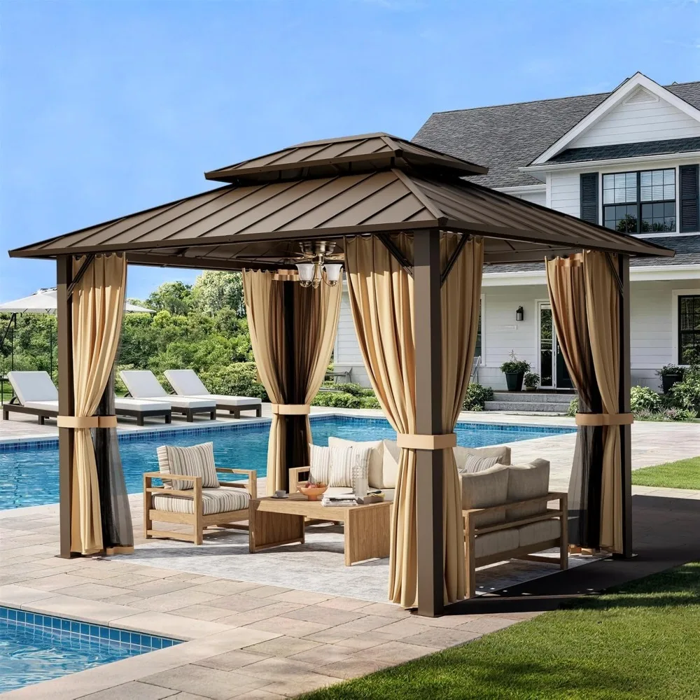10x12FT Hardtop Gazebo Steel Double Roof Aluminum Frame Outdoor Pavilion Netting Privacy Curtain Patio Backyard Deck, Custom
10x12FT Hardtop Gazebo Steel Double Roof Aluminum Frame Outdoor Pavilion Netting Privacy Curtain Patio Backyard Deck, Custom