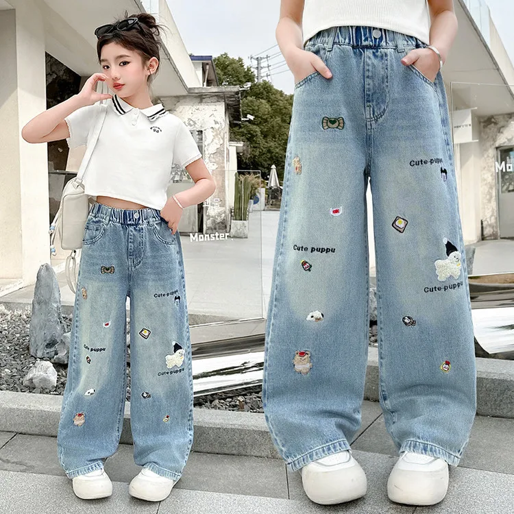 Autumn Girls' Jeans Cartoon Embroidered Children Denim Pants New Kids Loose Straight-leg Trousers Teenager Spring Clothing 4-14Y
Autumn Girls' Jeans Cartoon Embroidered Children Denim Pants New Kids Loose Straight-leg Trousers Teenager Spring Clothing 4-14Y