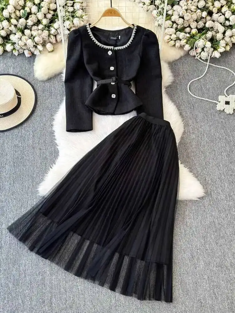 Элегантные твидовые платья миди, юбки из двух предметов, костюмы, женские осенне-зимние однобортные куртки с кристаллами и бисером, комплекты тюлевых юбок 
Элегантные твидовые платья миди, юбки из двух предметов, костюмы, женские осенне-зимние однобортные куртки с кристаллами и бисером, комплекты тюлевых юбок