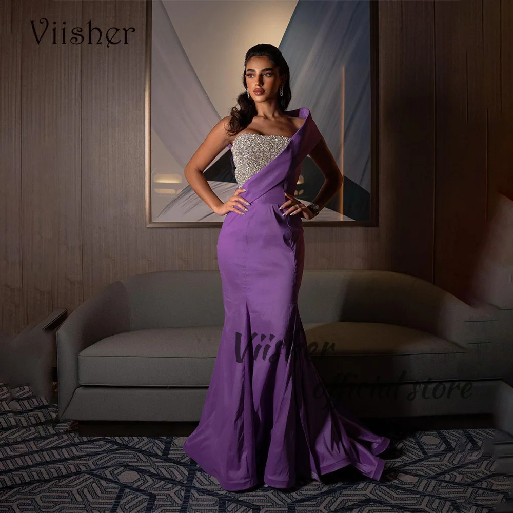 Viisher Purple Satin Mermaid Evening Dresses One Shoulder Sequin Strapless Formal Prom Dress Long Satin Arabic Evening Gown
Viisher Purple Satin Mermaid Evening Dresses One Shoulder Sequin Strapless Formal Prom Dress Long Satin Arabic Evening Gown