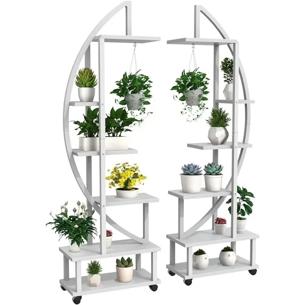 2 Pcs 6 Tier Tall Metal Indoor Plant Stand with Detachable Wheels, Plant Shelf Holder for Outdoor Clearance with Hanging Loop
2 Pcs 6 Tier Tall Metal Indoor Plant Stand with Detachable Wheels, Plant Shelf Holder for Outdoor Clearance with Hanging Loop