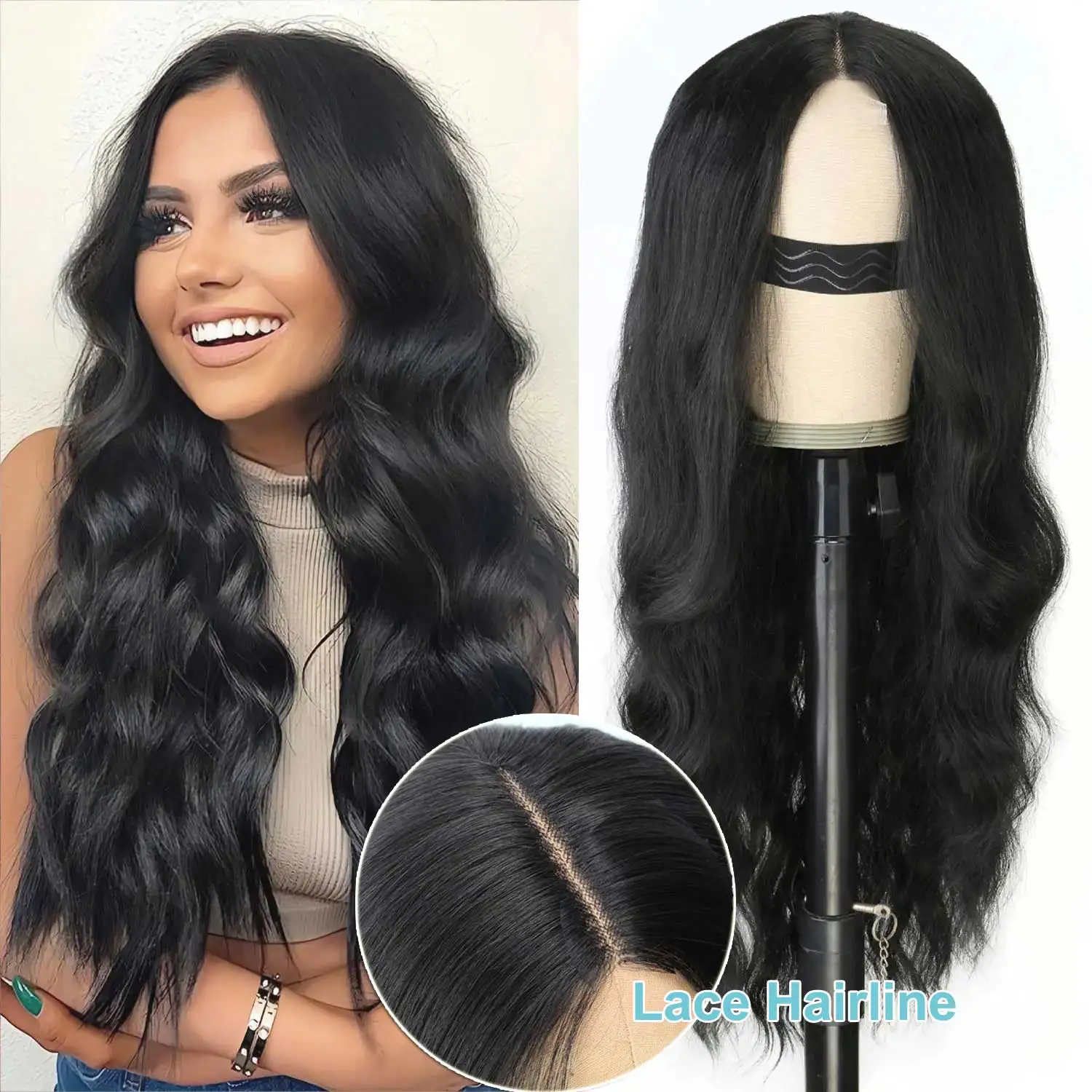 Middle Part Lace Hairline Hair Replacement Wigs Heat Resistant Synthetic Wig For Women Black Long Wavy Wig With Glue and HD Caps
Middle Part Lace Hairline Hair Replacement Wigs Heat Resistant Synthetic Wig For Women Black Long Wavy Wig With Glue and HD Caps