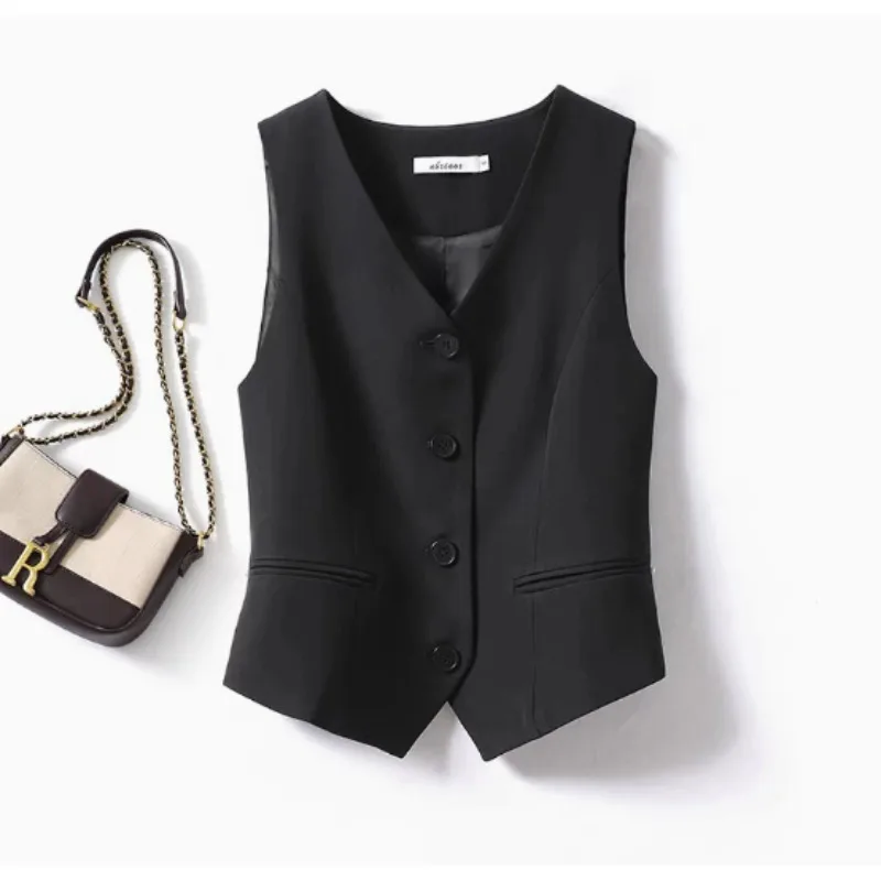 Elegant Black Vest Women's Summer Outerwear Sleeveless Layering Versatile Trendy Top Commute Style Polyester Fiber V-Neck
Elegant Black Vest Women's Summer Outerwear Sleeveless Layering Versatile Trendy Top Commute Style Polyester Fiber V-Neck