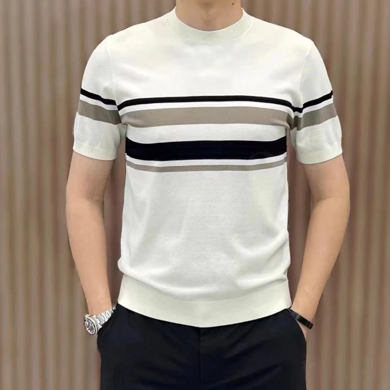 New Summer Light Luxury Striped Fashionable Round Neck Men's Short-sleeved T-shirt Casual Trendy Handsome Knitted Half-sleeved
New Summer Light Luxury Striped Fashionable Round Neck Men's Short-sleeved T-shirt Casual Trendy Handsome Knitted Half-sleeved