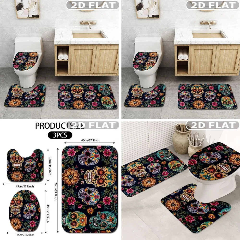 2D Flat 3pcs Bathroom Rug Set Colorful Sugar Skulls Flowers Pattern Non-Slip Washable Bath Mats Set for Bathroom Kitchen
2D Flat 3pcs Bathroom Rug Set Colorful Sugar Skulls Flowers Pattern Non-Slip Washable Bath Mats Set for Bathroom Kitchen
